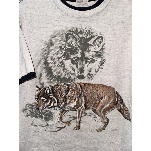Vintage 1993 Wolf Puff Print Shirt Made In USA Size Large - Picture 2 of 7